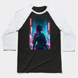 Girl in Neon City Baseball T-Shirt